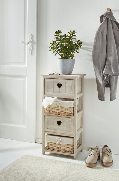 FRANK FLECHTWAREN | Kommode Landhaus, HOLZ, 35 x 27 x 73 cm, Schublade 28 x 22 x 14 cm, Korb 27 x 22 x 13 cm