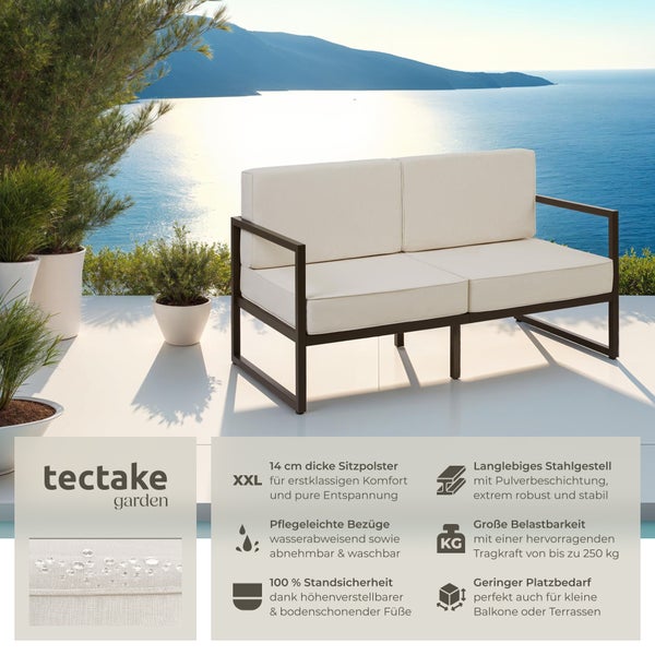 Garten-Loungesofa tectake Comosa 142 x 78 x 85 cm Dicke des Sitzpolsters 14 cm braun/beige