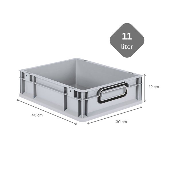 PROREGAL SuperSparSet 5x Eurobox NextGen Color mit Scharnierdeckel und Schiebeschnappverschlüssen, HxBxT 12x30x40cm, 11 Liter, Grau, Griffe schwarz geschlossen, Eurobehälter, Transportbox, Transportbehälter, Stapelbehälter