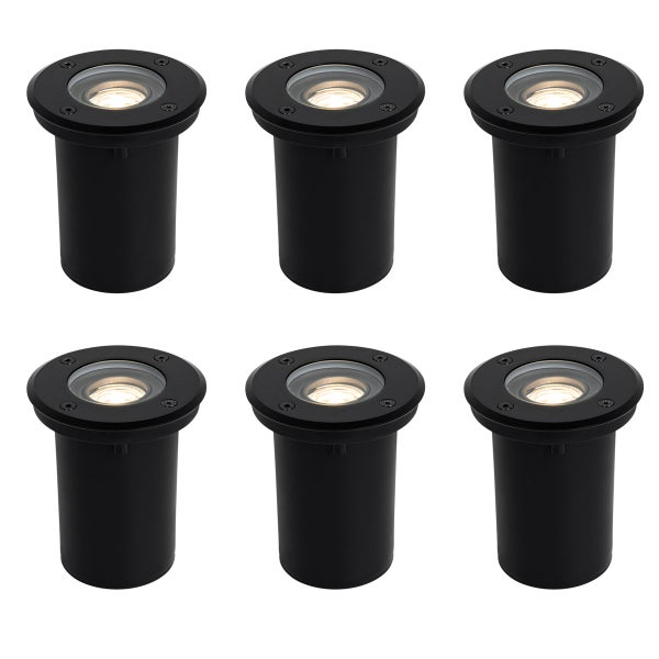 6er-Set runde LED Bodeneinbaustrahler in Schwarz für den Außenbereich.