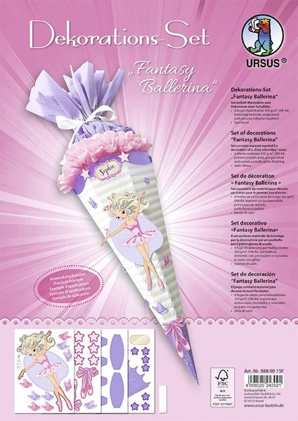 Dekorationsset zum Basteln einer Schultüte mit Ballerina Motiv