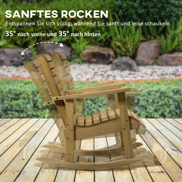 Outsunny Schaukelstuhl Schwingsessel mit Armlehne Relaxstuhl Gartenstuhl für Terrasse, Balkon, Belastbarkeit bis 130 kg, 64 x 86 x 85 cm, Tannenholz, Hellbraun
