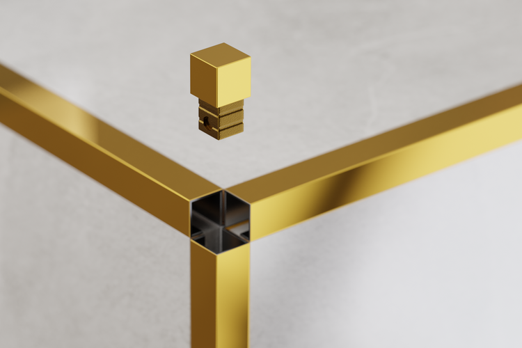 Detailansicht eines goldenen Möbelverbinders