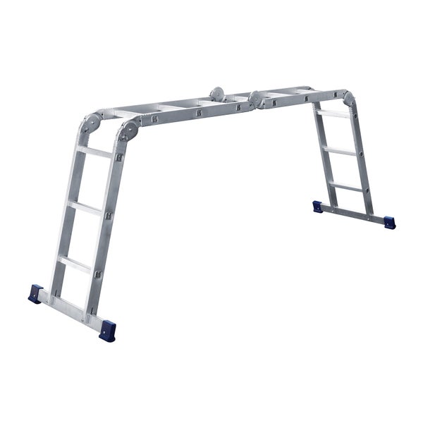 Mehrzweckleiter aus Aluminium in Arbeitsbühnenposition als Gerüstleiter aufgebaut