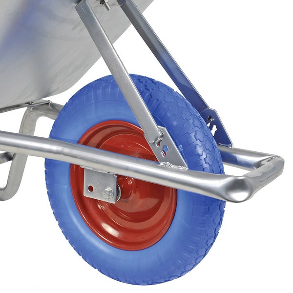 Bauschubkarre BPA KITSPLZ2 mit verzinkter Mulde & pannensicherem PU-Rad – 100 L, kugelgelagert, Vollgummi