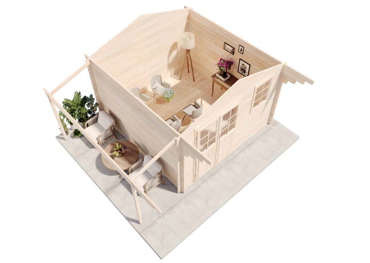 Alpholz Gartenhaus Franco Premium Gartenhaus aus Holz, Holzhaus mit 44 mm Wandstärke inklusive Schleppdach, Blockbohlenhaus mit Montagematerial, Naturbelassen 3,8x3,8m