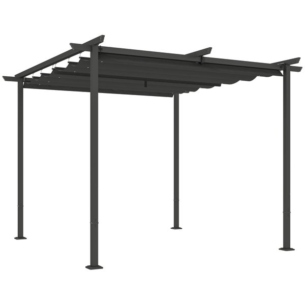 Szene mit einer Pergola, einem Tisch und Stühlen im Garten