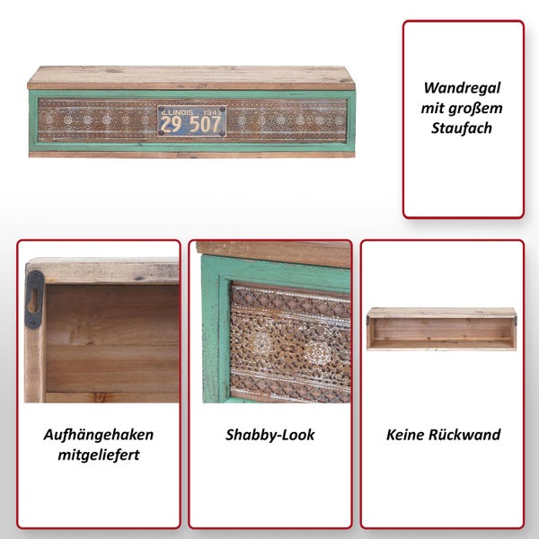 Wandregal mit großem Staufach und Shabby Look mit Illinois Nummernschild