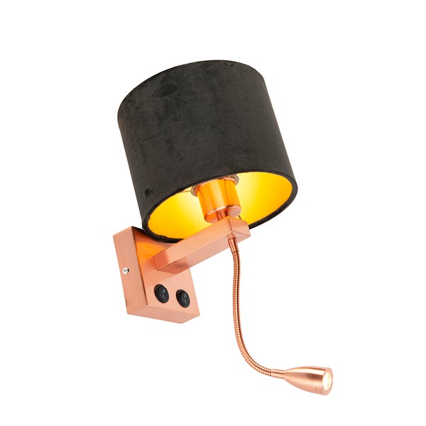 Wandleuchte mit Leselampe und schwarzem Lampenschirm