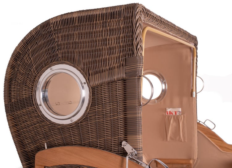 Strandkorb Rantum Grande XXL Teak Bullauge PE grey Dessin 545