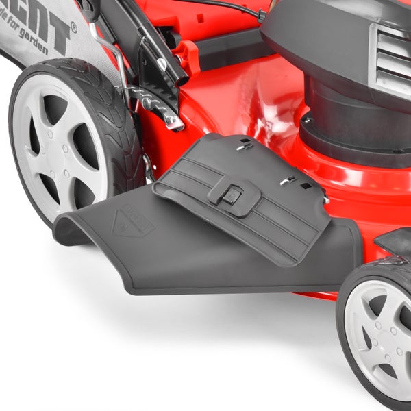 Detailansicht eines Rasenmähers mit seitlichem Auswurf