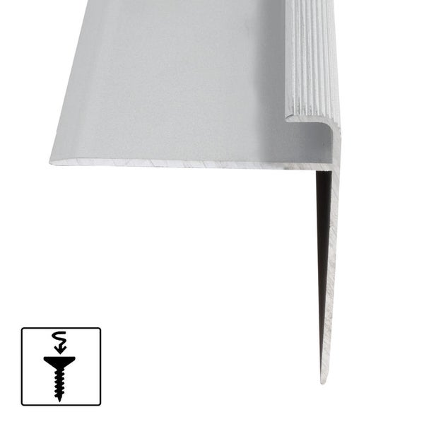 Treppenkantenprofil aus Aluminium mit gerippter Oberfläche zur Schraubmontage