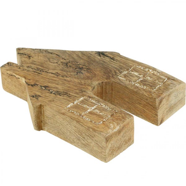 Dekorationsobjekt aus Holz mit Fensterabbildung