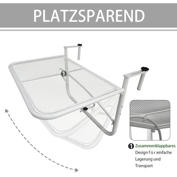 Balkontisch mit Getränk, Zeitschrift und Gebäck