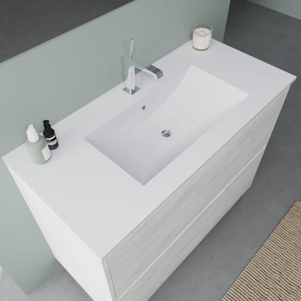 Badezimmerwaschtisch mit Waschbecken, Armatur und Stauraum