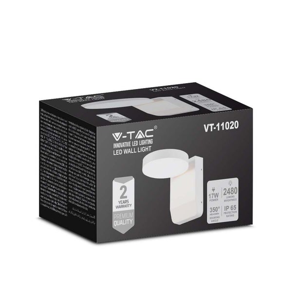 V-TAC VT-11020-RD-W - Drehbare LED-Wandleuchten - IP65 - Weiß - 17W - 2480 Lumen - 3000K