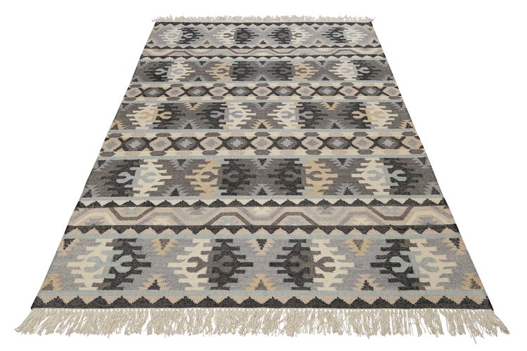 Kelim Teppich Hellgrau aus Wolle Balou Green Looop 80x150 cm