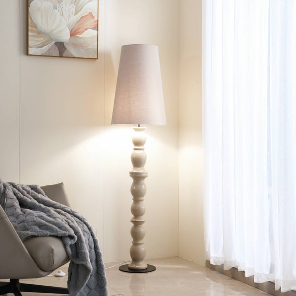 Lucande Stehlampe Lyndorin (Design, Modern) in Creme aus Keramik (1 flammig E27) - Stehleuchte Standleuchte Floor Lamp Wohnzimmerlampe Wohnzimmerleuchte