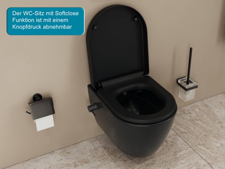 Aqua Bagno Taharet Dusch-WC S.9826.9913 – Spülrandlos – Bidetfunktion – Schwarz Matt