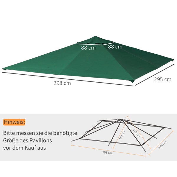 Outsunny Ersatzdach für Gartenpavillon, 2,98 x 2,95 m, Polyester, Grün