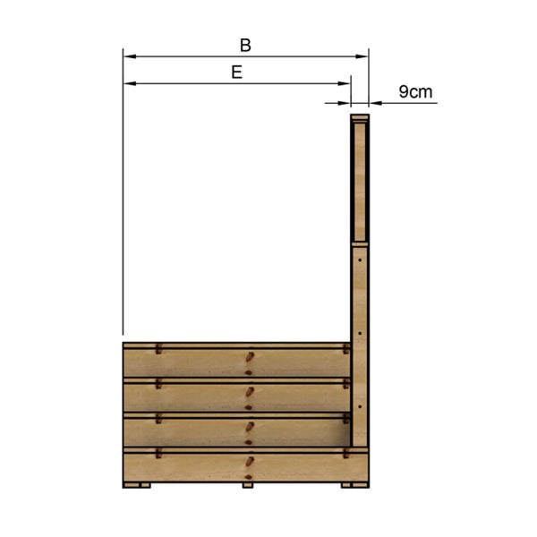 Illustration eines Hochbeets mit Maßangaben