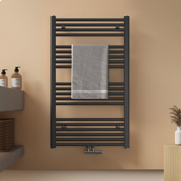EMKE Badheizkörper Handtuchtrockner Handtuchwärmer 60x100cm, 520 W Anthrazit Bad-Heizkörper Mittelanschluss