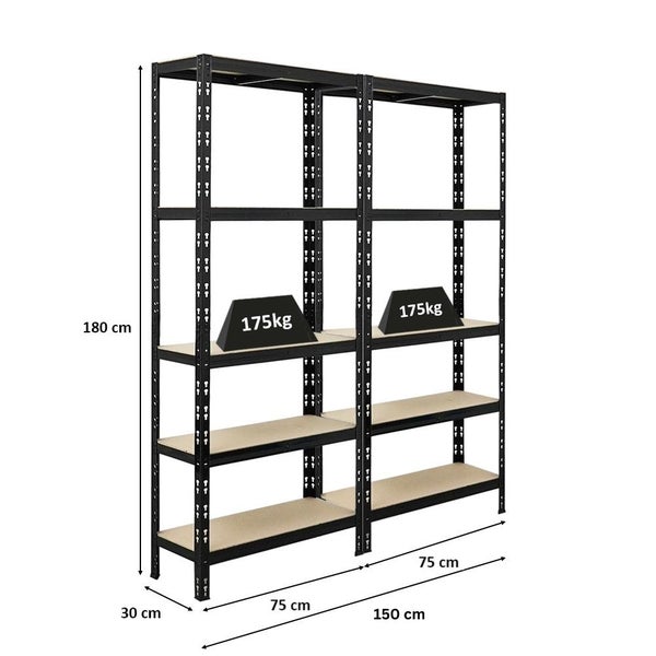 PROREGAL Mega Deal 2x Schwerlastregal APOLLO HxBxT 180 x 75 x 30 cm Fachlast 175kg Schwarz