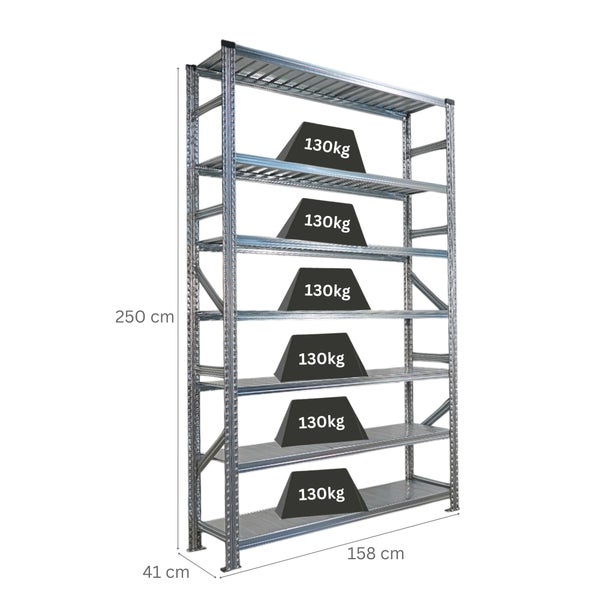 Metallregal mit sechs Ebenen und Belastungsgewichten, Maße 250 x 158 x 41 cm