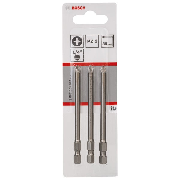 Bosch 3x Schrauberbit Extra-Hart, PZ 1, 89 mm - 2607001581