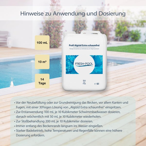 Fresh-Pool Profi Algizid Extra schaumfrei 5 Liter - Pool Algenmittel |<br />Pool Algizid | Algenmittel | Algen entfernen | Algezid