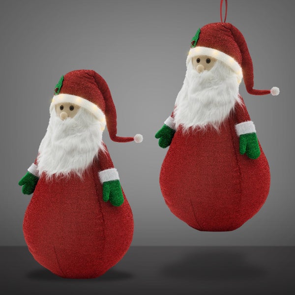 ECD Germany LED Weihnachtsmann XXL Figur mit Mütze, Bart und Handschuhe, 140cm, Stoff, Beleuchtete Gartenfigur 10 LED,Timer, Batteriebetrieben, Innen/Außen, Ausziehbare Dekofigur Weihnachtsdekoration