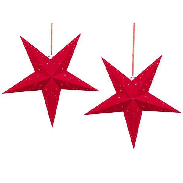 Roter Papierstern mit Beleuchtung und Aufhängung