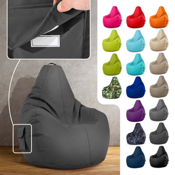 Green Bean Sitzsack mit Rückenlehne 80x70x90cm - Gaming Chair mit 230L Füllung Kuschelig Weich Waschbar - Bean Bag Bodenkissen Lounge Chair Sitzhocker Relax-Sessel Gamer Gamingstuhl Anthrazit