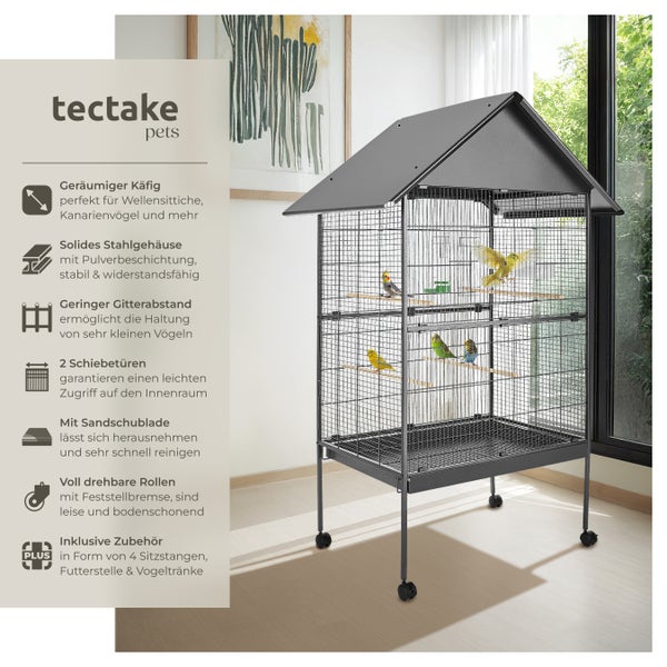 Vogelkäfig tectake Bubi 85 x 60 x 168 cm in Hammerschlagoptik anthrazit