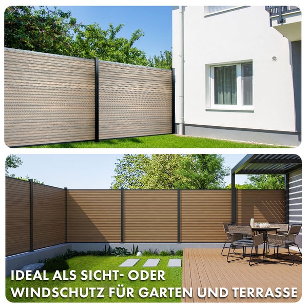 Gartenzaun aus Holzimitat mit Metallrahmen, 180 x 180 cm