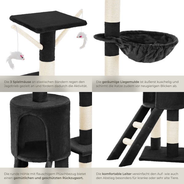 Kratzbaum tectake Dominik inklusive Treppe, 3 Spielmäusen und Kippschutz 144 cm schwarz