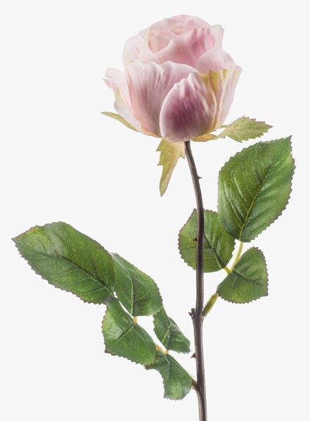 Künstliche Rose in Rosa mit grünem Stiel und Blättern