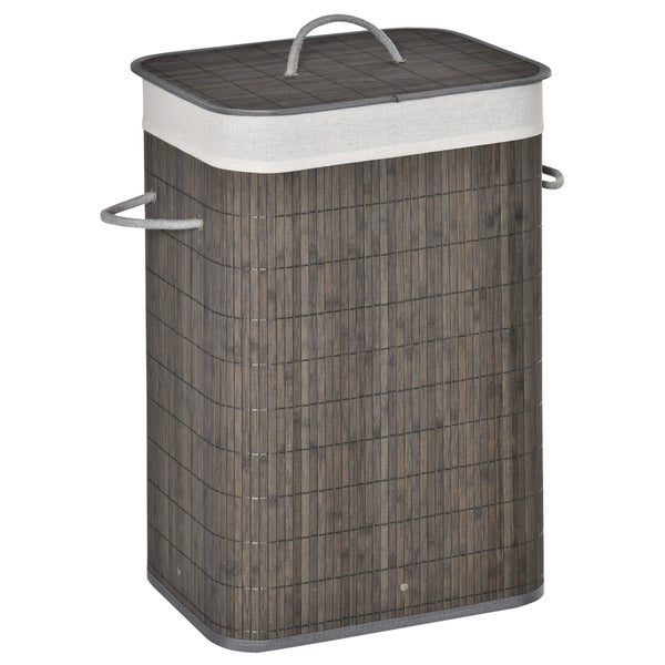 HOMCOM Bambus Wäschekorb schmal mit Deckel 83L Wäschesammler mit Griffen, herausnehmbarer Wäschesack, Laundry Baskets Wäschesortierer für Waschküche Badezimmer Schlafzimmer Grau