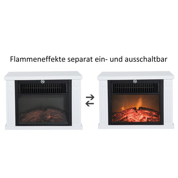 HOMCOM Elektrokamin, 600/1200W, Flammeneffekt, Hartglas, L34 x B17 x H25cm, Kunststoff, Weiß