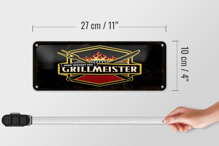 Blechschild Spruch 27x10 cm Hier wohnt ein Grillmeister Dekoration