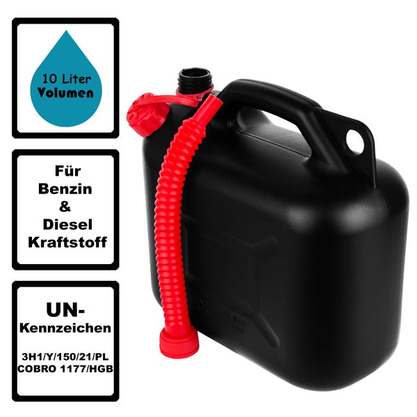 BigDean Benzinkanister 10L mit Ausgießer - Kraftstoffkanister für Benzin & Diesel - handlicher Kanister Dieselkanister UN-Zulassung Reservekanister