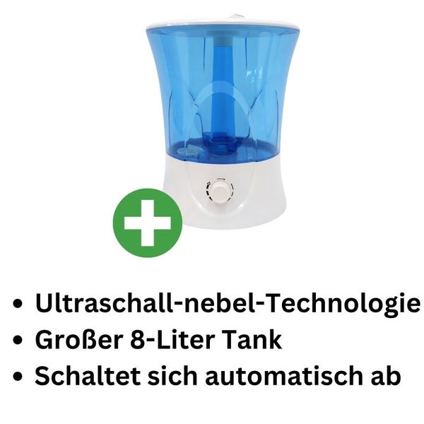 Megamist Luftbefeuchter 8L – Ultraschall-Kaltnebel, 360° Diffusor, großer Tank & automatische Abschaltung für langanhaltendes, gesundes Raumklima