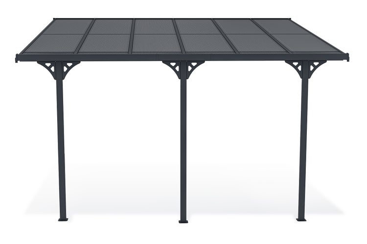 Terrassenüberdachung garten alu Grau KLEO - Höhe verstellbar 374x300x225/270 cm - mit Polycarbonat Dach Grau halbtransparent 6mm Auch Pergola/Carport