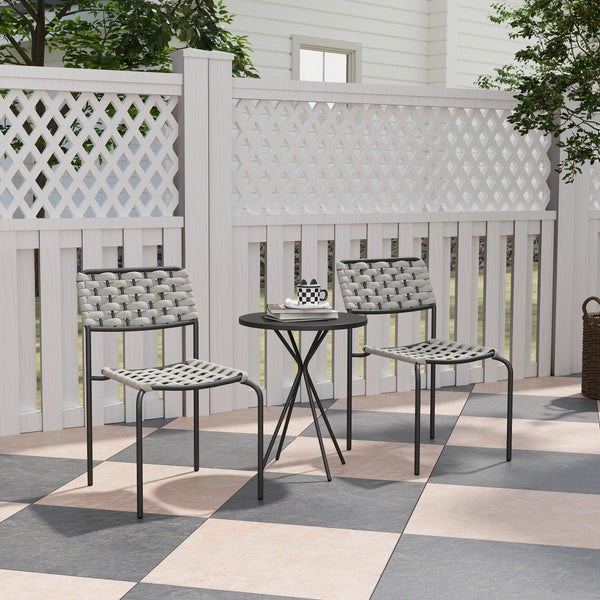 Outsunny Polyrattan Gartenmöbel Set, Outdoor Lounge Balkonmöbel für 2 Personen, 3-teilig Sitzgruppe mit 2 Stapelbare Stühle, Tisch, wetterfest Gartenlounge für Garten, Terrasse Balkon, Grau