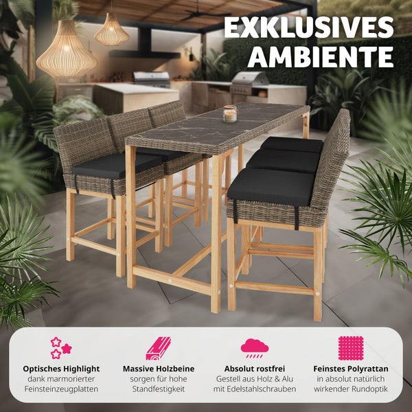 Rattan Tisch tectake Lovas 161 x 64,5 x 99,5 cm mit Aluminium- und Holzgestell natur
