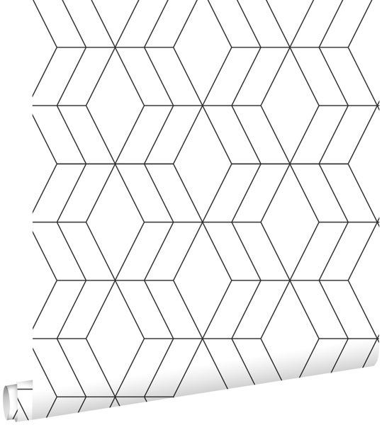 ESTAhome Tapete Art Decó Muster Weiß und Schwarz - 53 cm x 10.05 m - 139149