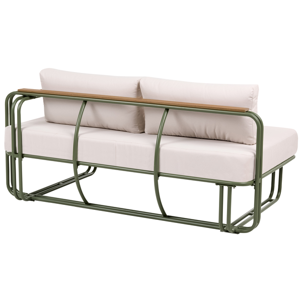 Gartensofa mit Metallgestell, Armlehnen aus Holz und Sitz- sowie Rückenpolstern