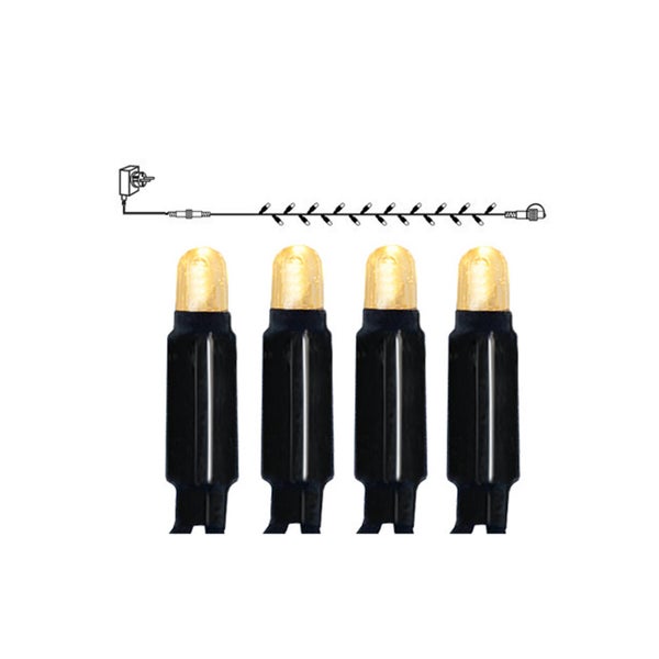 Dekorative Lichterkette entlang einer Metallkette an einem Steinpfosten