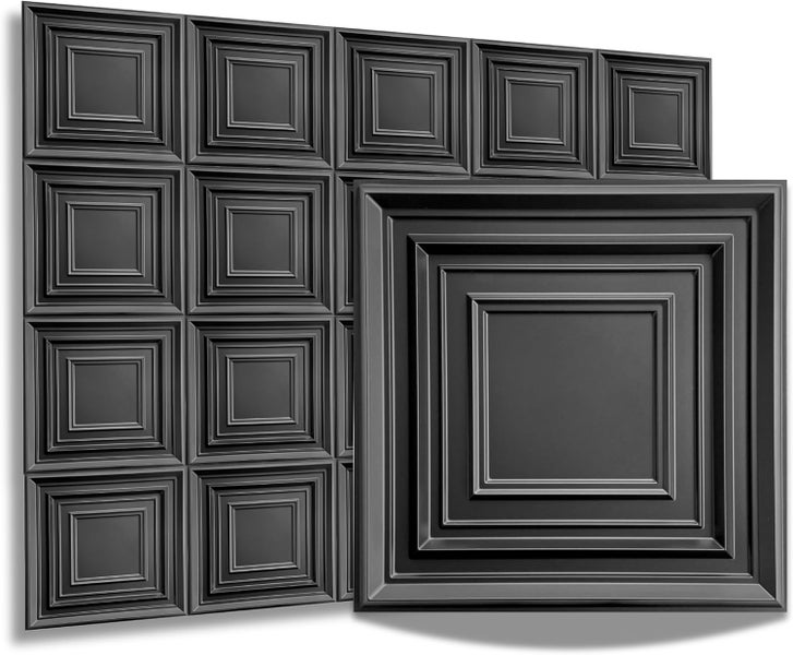 3D Wandpaneel 50x50 cm – PVC Kunststoff in realistischer 3D Optik – Roma Klassiker Desing D145 Schwarz