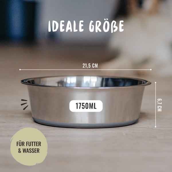 Edelstahlnapf für Hunde und Katzen, Fassungsvermögen 1750 ml, Durchmesser 21,5 cm